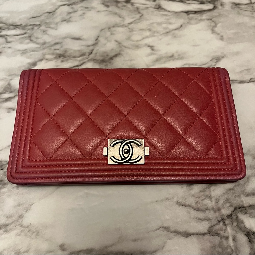 Chanel Quilted  Boy Bifold Long Wallet Pink Silver Hardware CC Logo cocomark